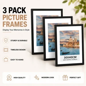 3pcs Black Aluminum Picture Frames set Wall Art Frame