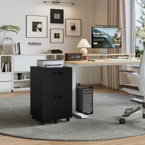 2 Drawer Rolling Wood Filing Cabinet with Printer Stand