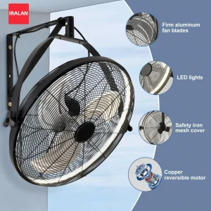 IRALAN Electric Fan with LED Lamp and Remote Wall Mount