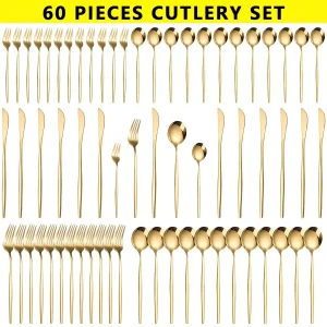 60pcs Stainless Steel, Mirror Polished, Dishwasher Safe