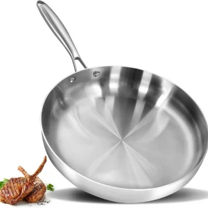 Tri-Ply Stainless Frying Pan 12-Inch Heavy Duty Skillet, Fast even heat